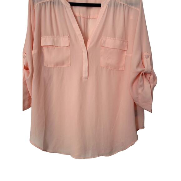 Torrid Top Womens Size 1 Peachy Pink Harper Georgette Pullover 3/4 Sleeve Blouse - Picture 7 of 14